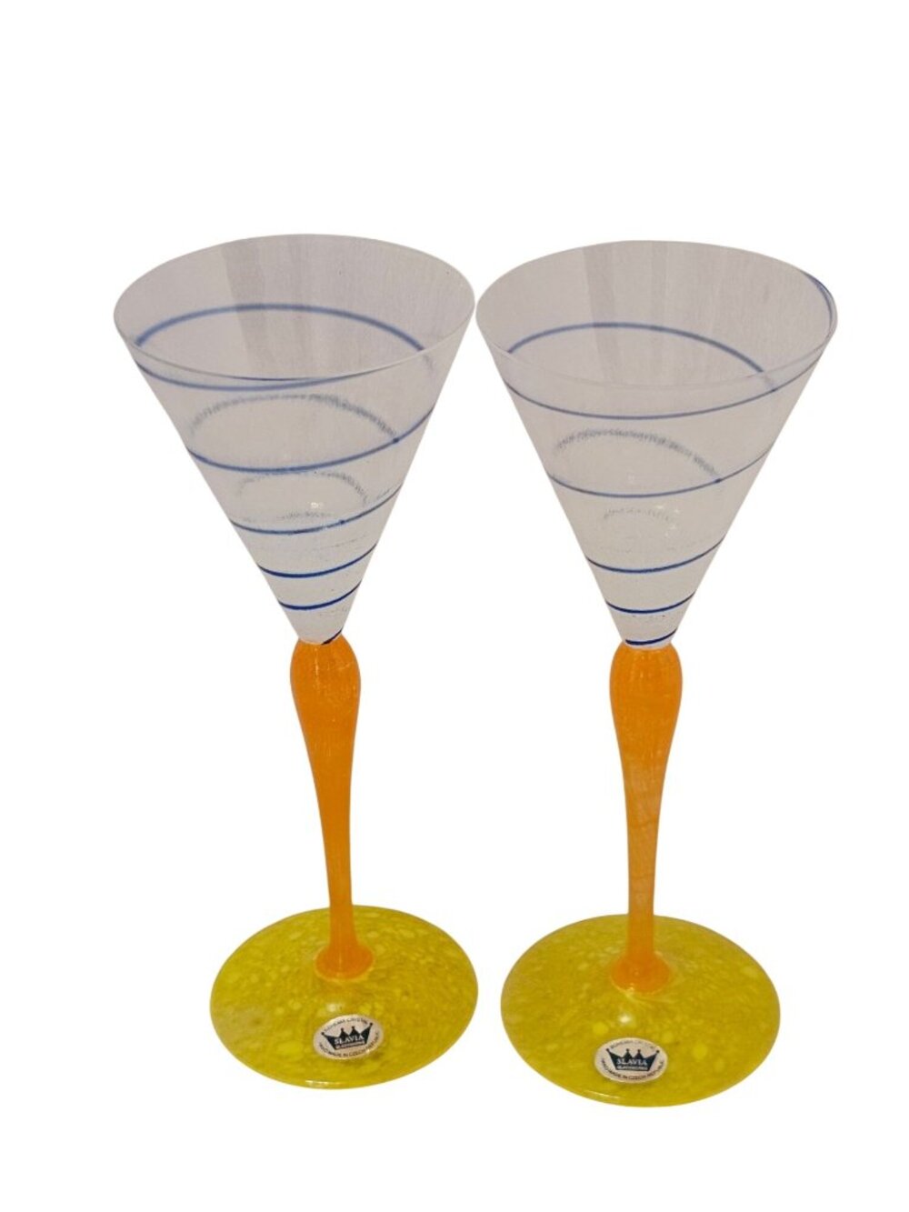 2 Czech Slavia Glassworks Cocktail Glass Post modern art glass vtg Bohemian 8.5 - Picture 7 of 10
